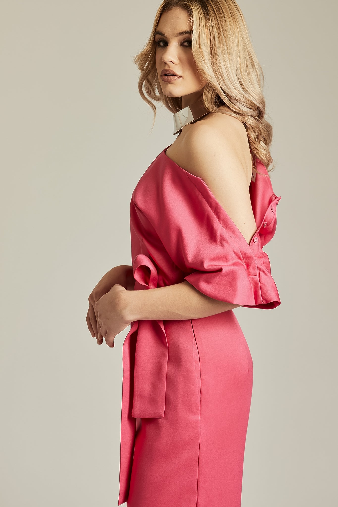 Ana Off Shoulder Belted Jumpsuit (Pink)