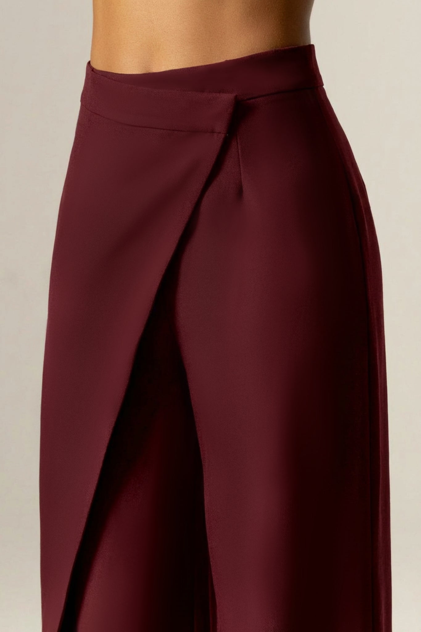 Mila Draped Wide-Leg Crepe Pants (Goth Red)