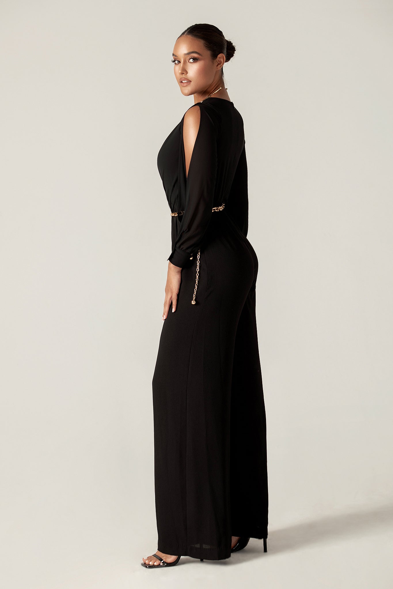 Serah Crepe Slit Sleeves Jumpsuit (Black)