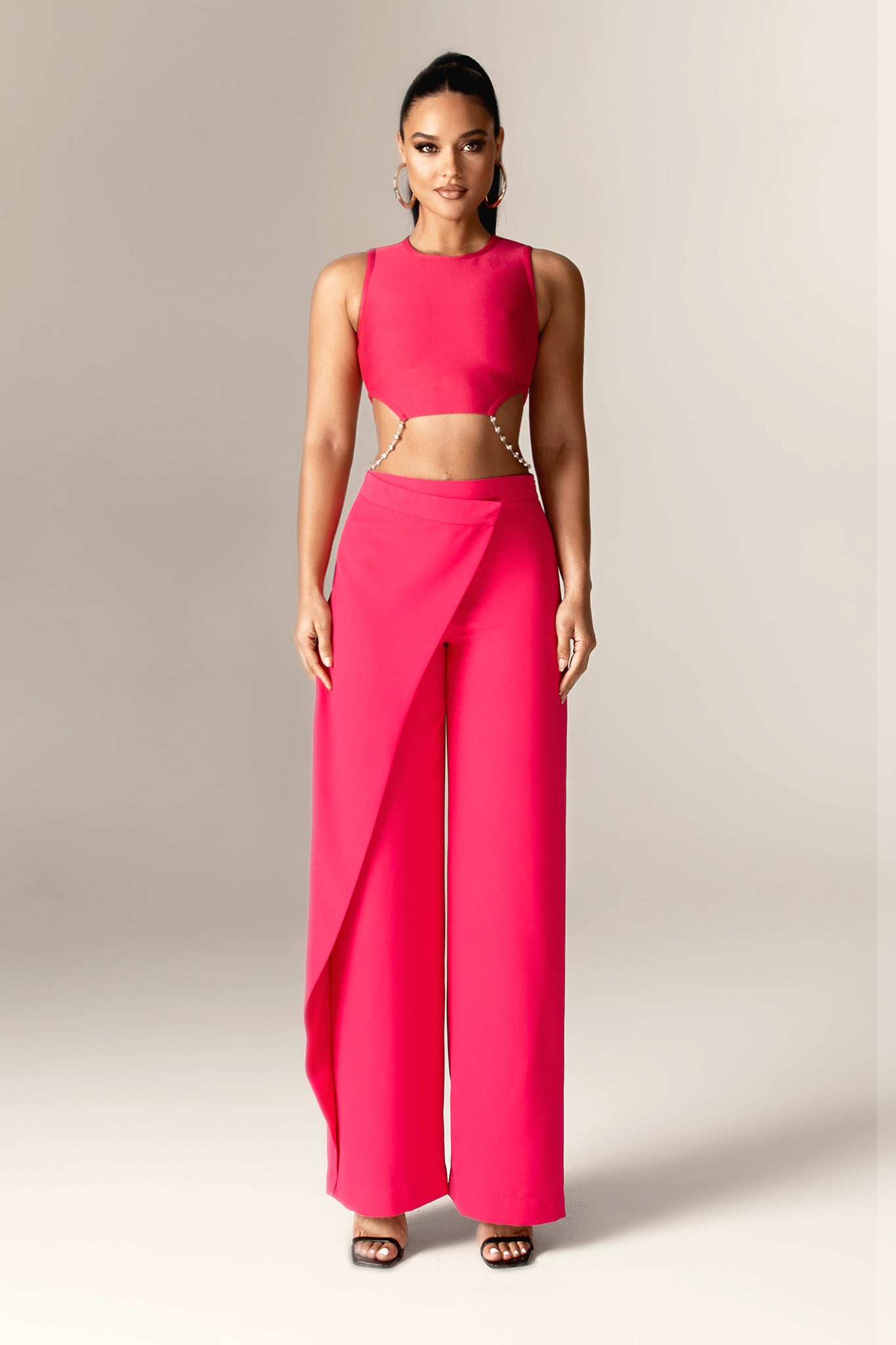 Mila Draped High Waist Wide Leg Pants (Fuchsia)