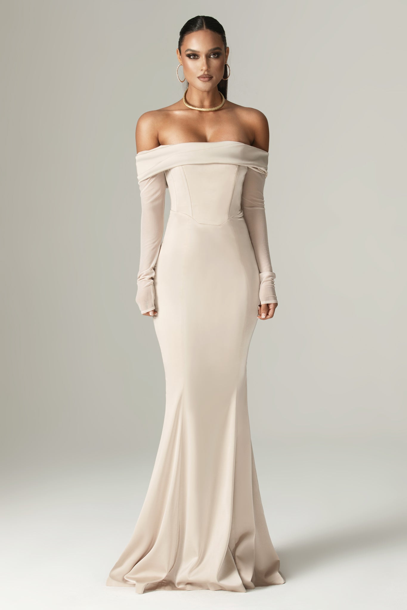 Giulia Mermaid Corset Maxi Gown (Champagne)