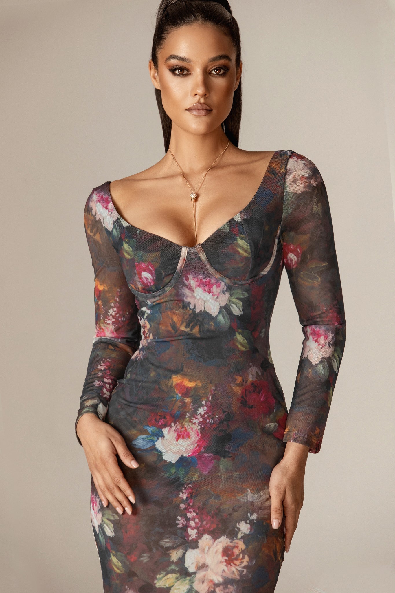 Atoya Floral Symphony Mesh Maxi Dress (Floral Symphony)