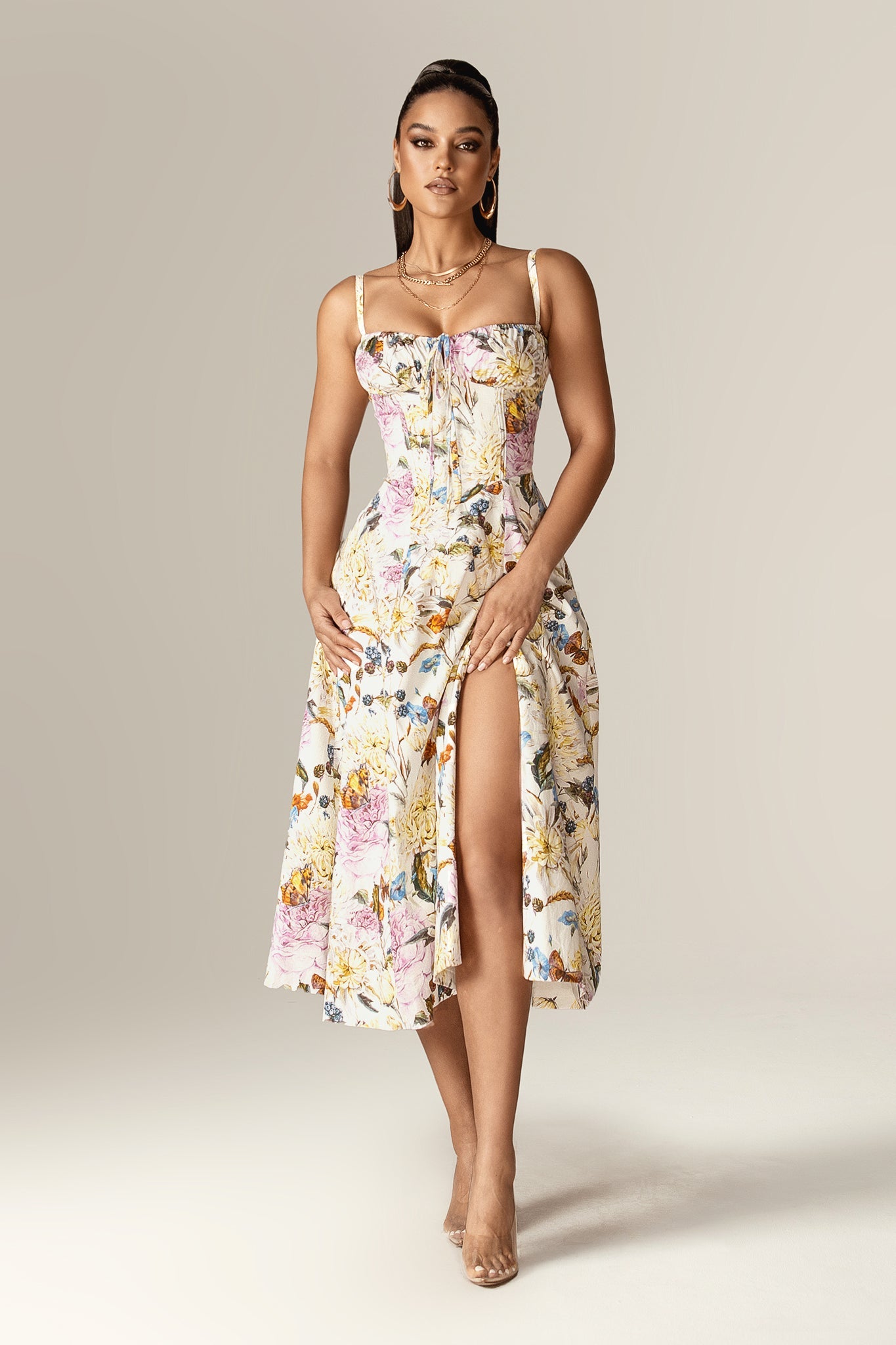 Annette Cotton Bustier Midi Sundress (Daisy Print)