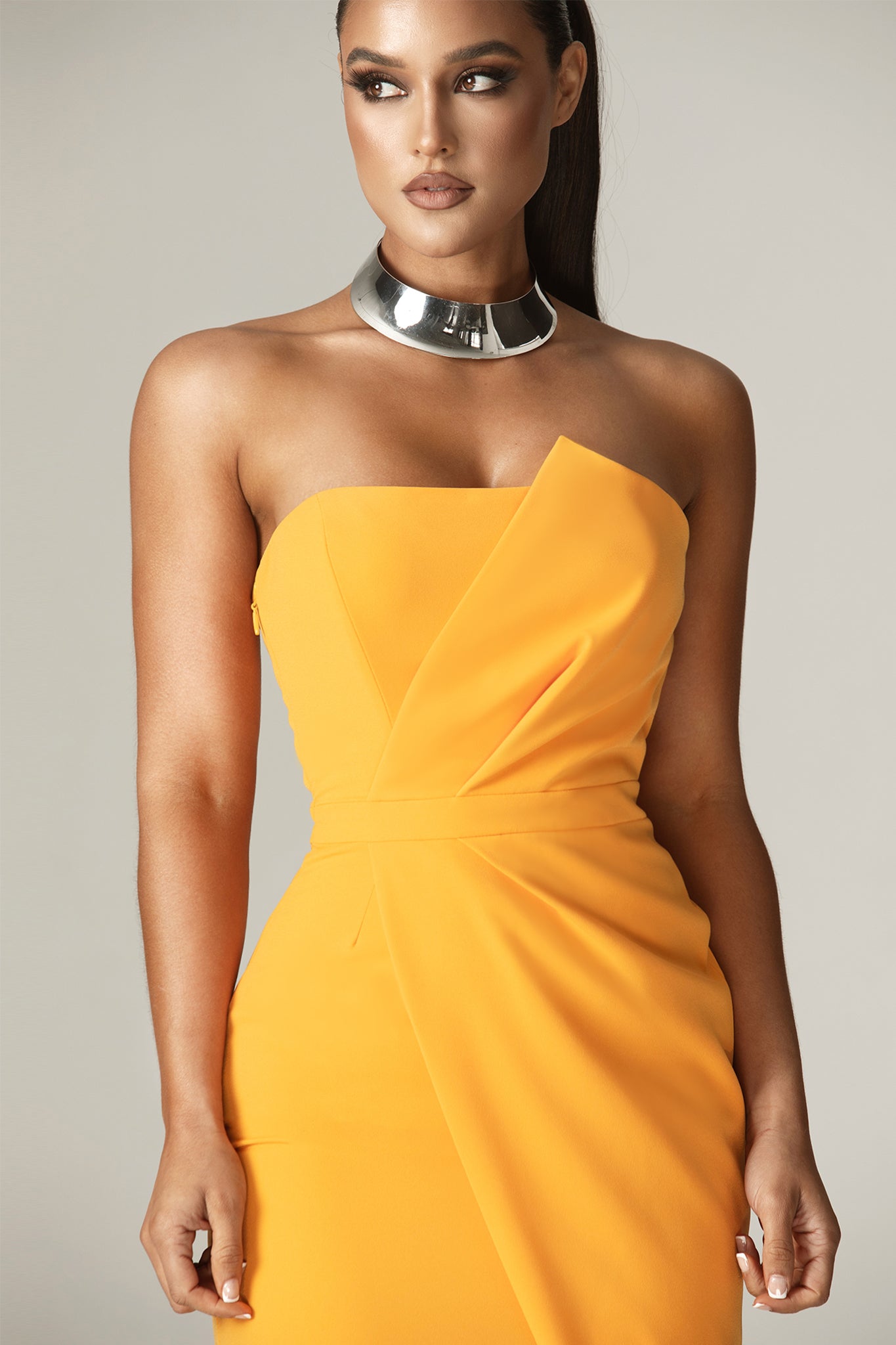 Eliana Crepe corset Midi Dress (Orange)