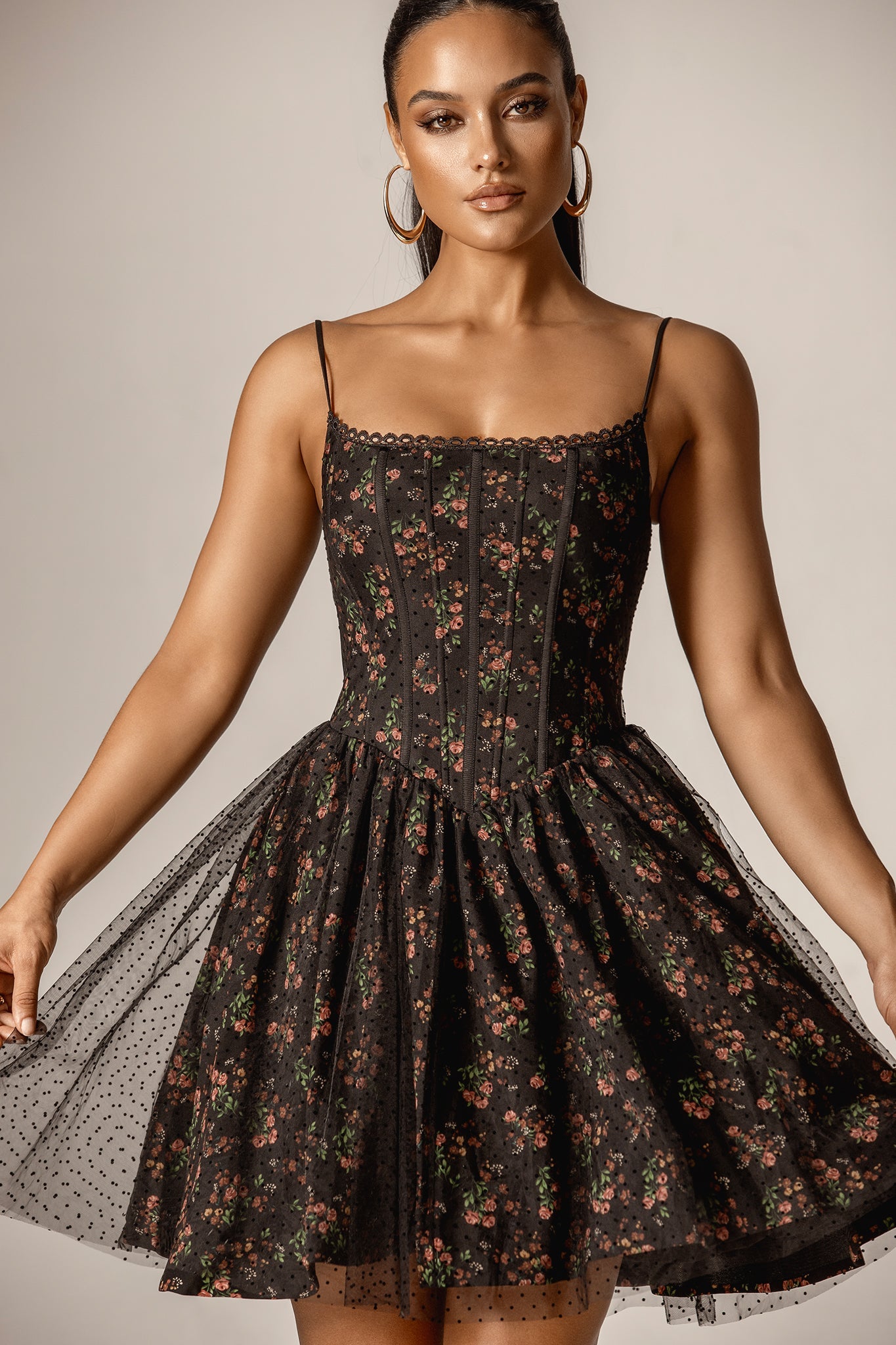Arbella Corseted Tulle Mini Dress (Victorian Rose)