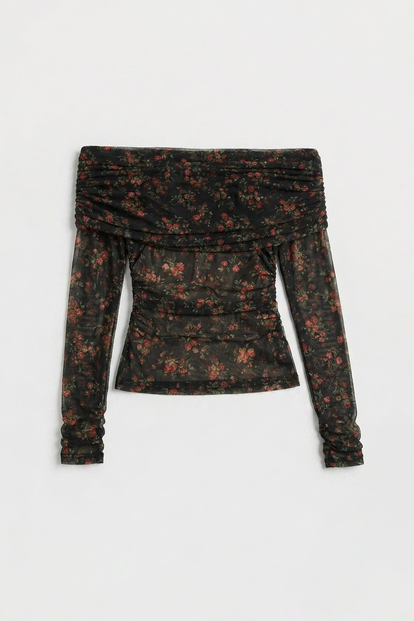 Regina Draped Off-Shoulder Mesh Top (Victorian Rose)