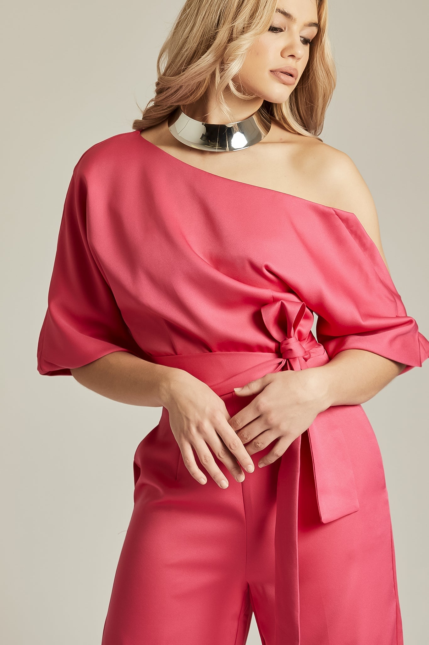 Ana Off Shoulder Belted Jumpsuit (Pink)