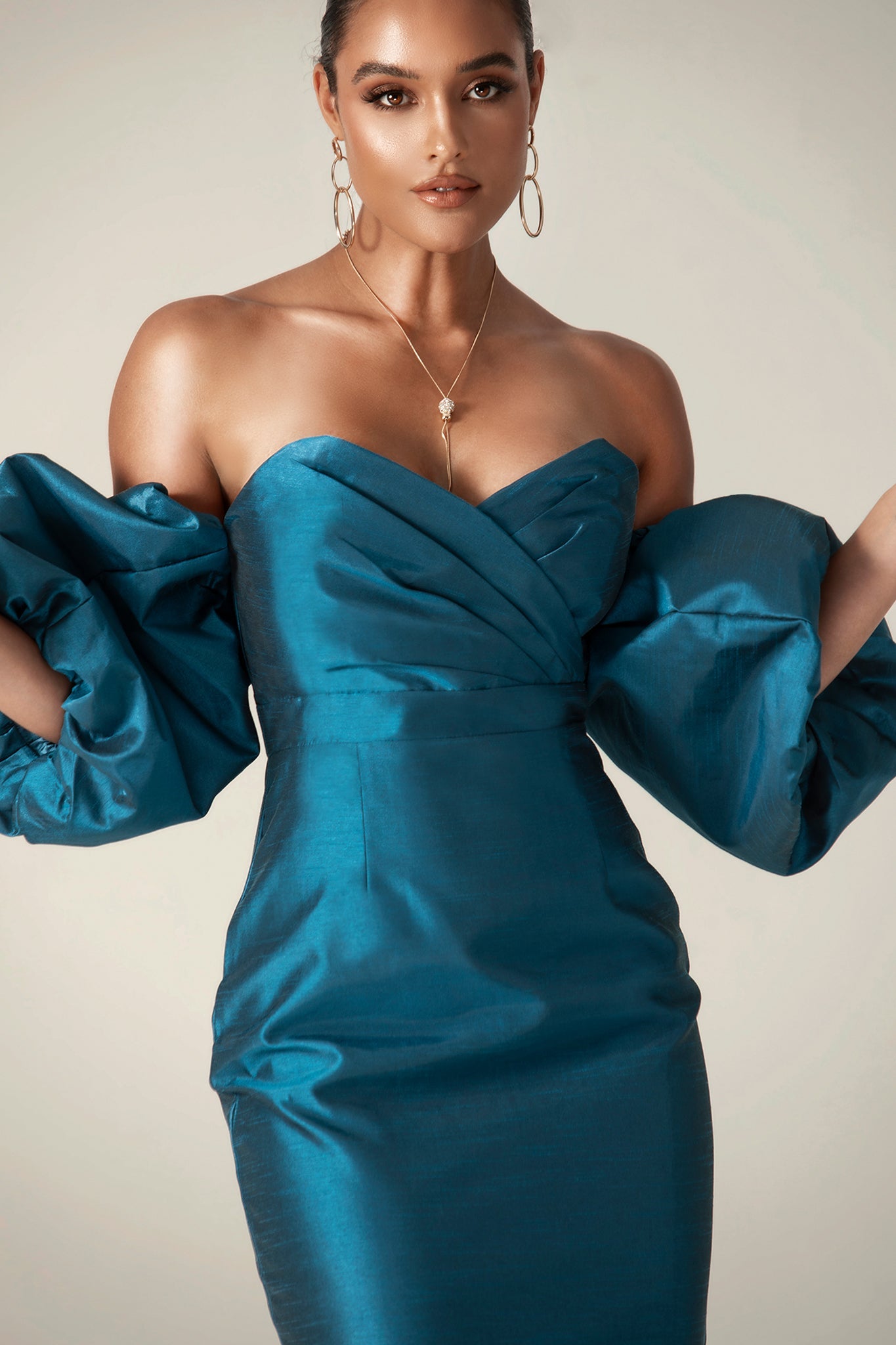 Tiffany Dupioni Puff Sleeve Maxi Dress (Royal Blue)