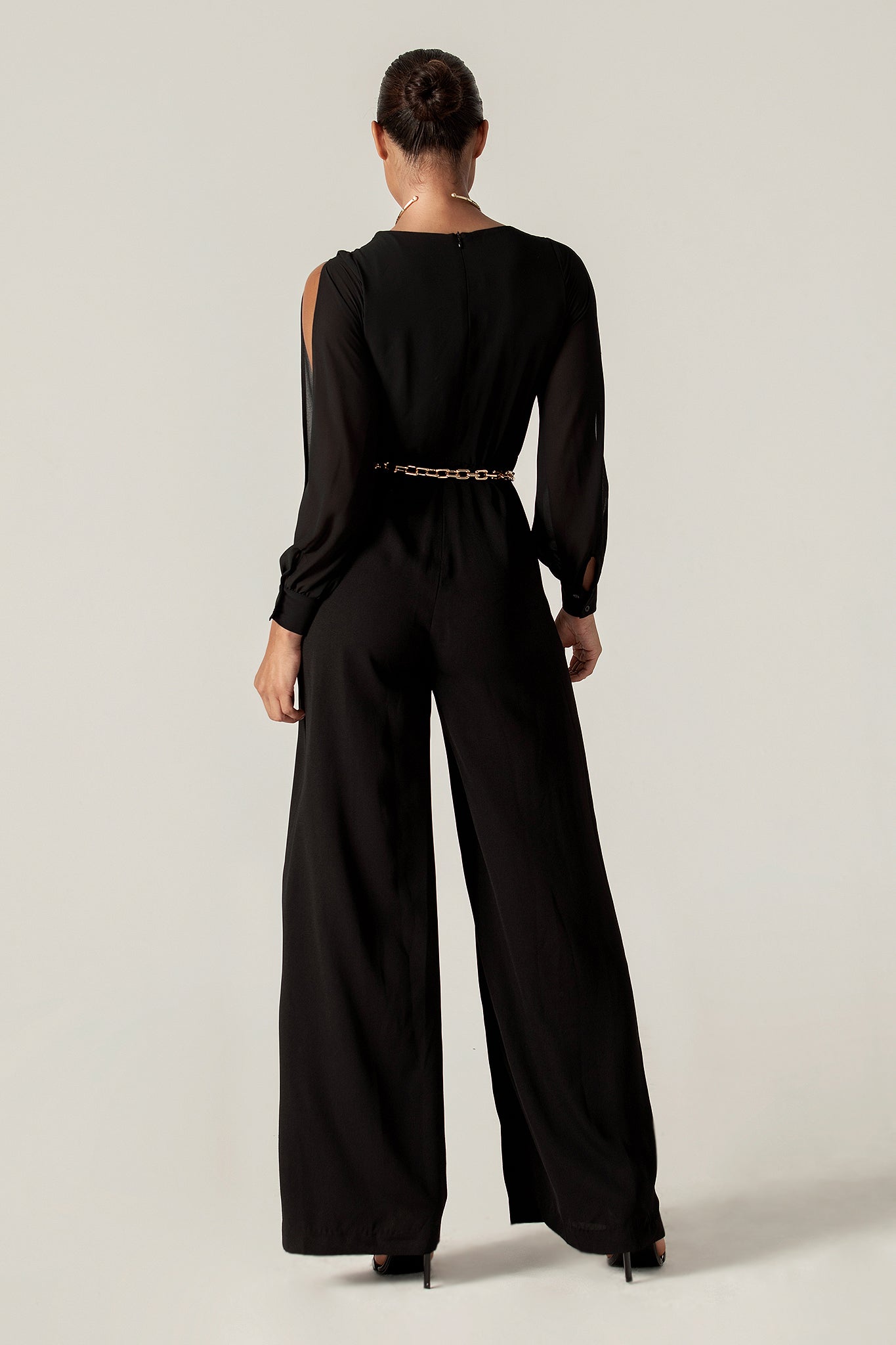Serah Crepe Slit Sleeves Jumpsuit (Black)