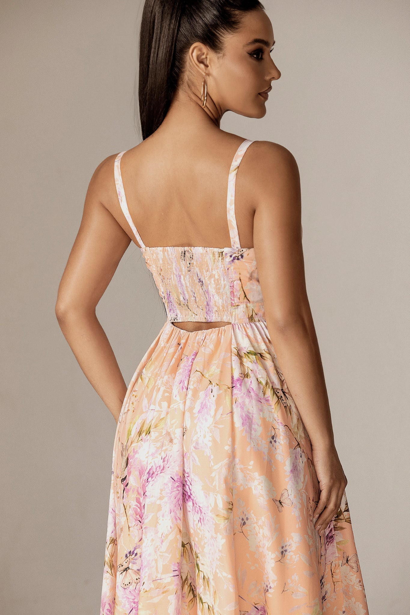Sione Cutout Midi Dress (Coral Butterfly Meadow)
