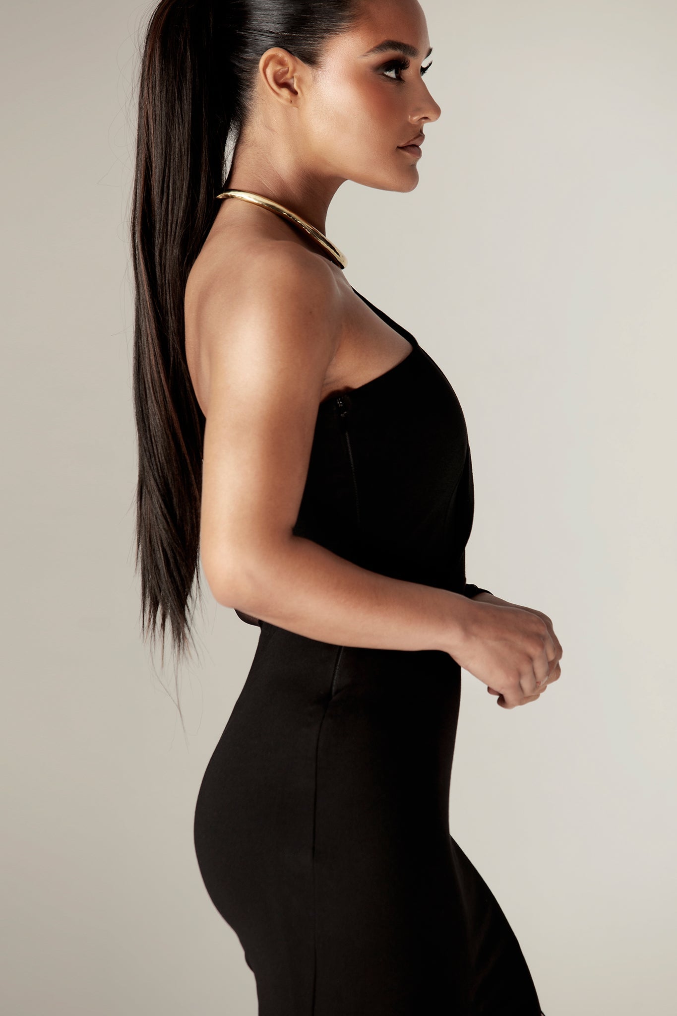 Abigail One Sleeve Maxi Dress (Black)