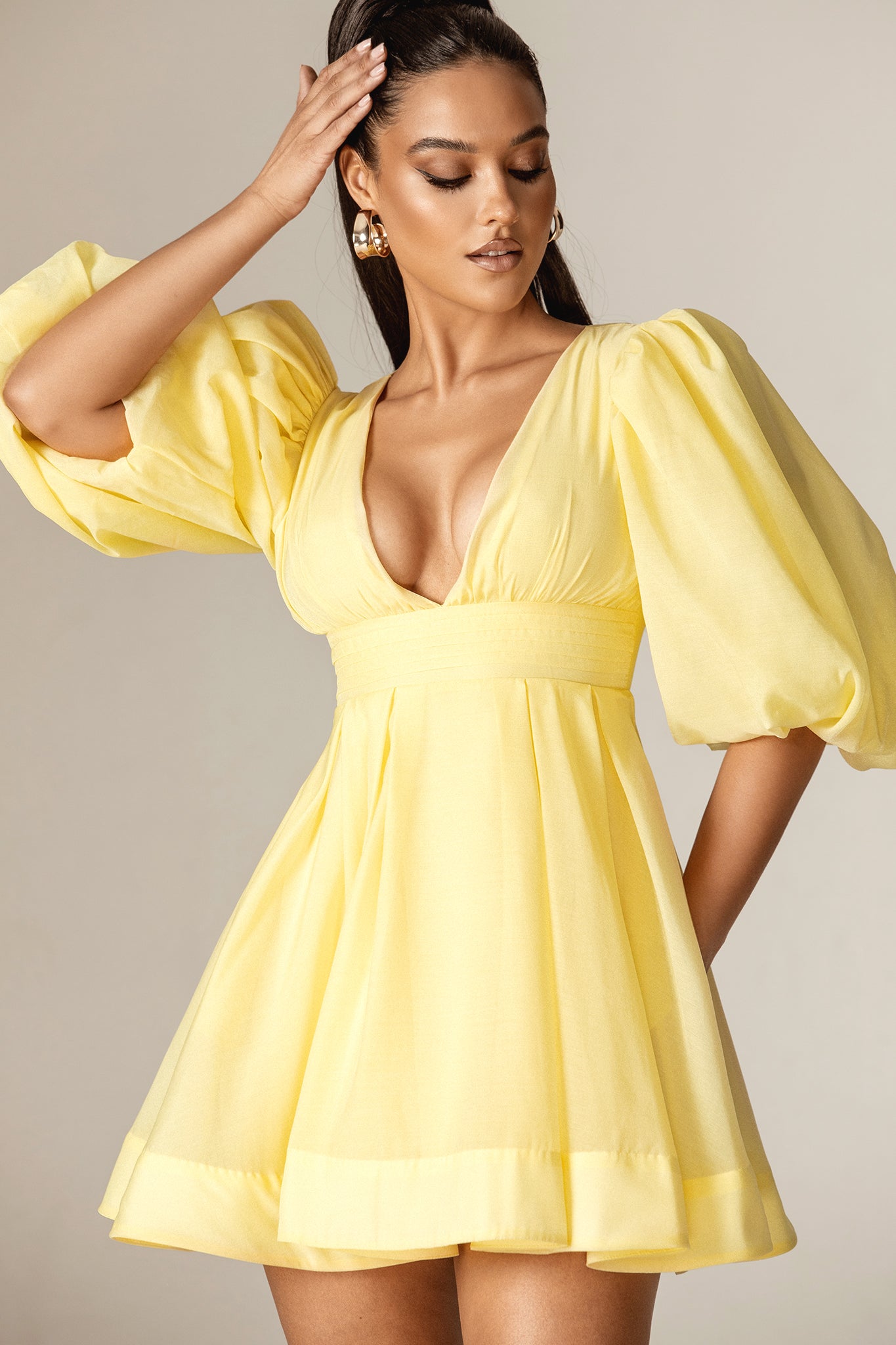 Wivory Lemon Linen Organza Mini Dress (Yellow)