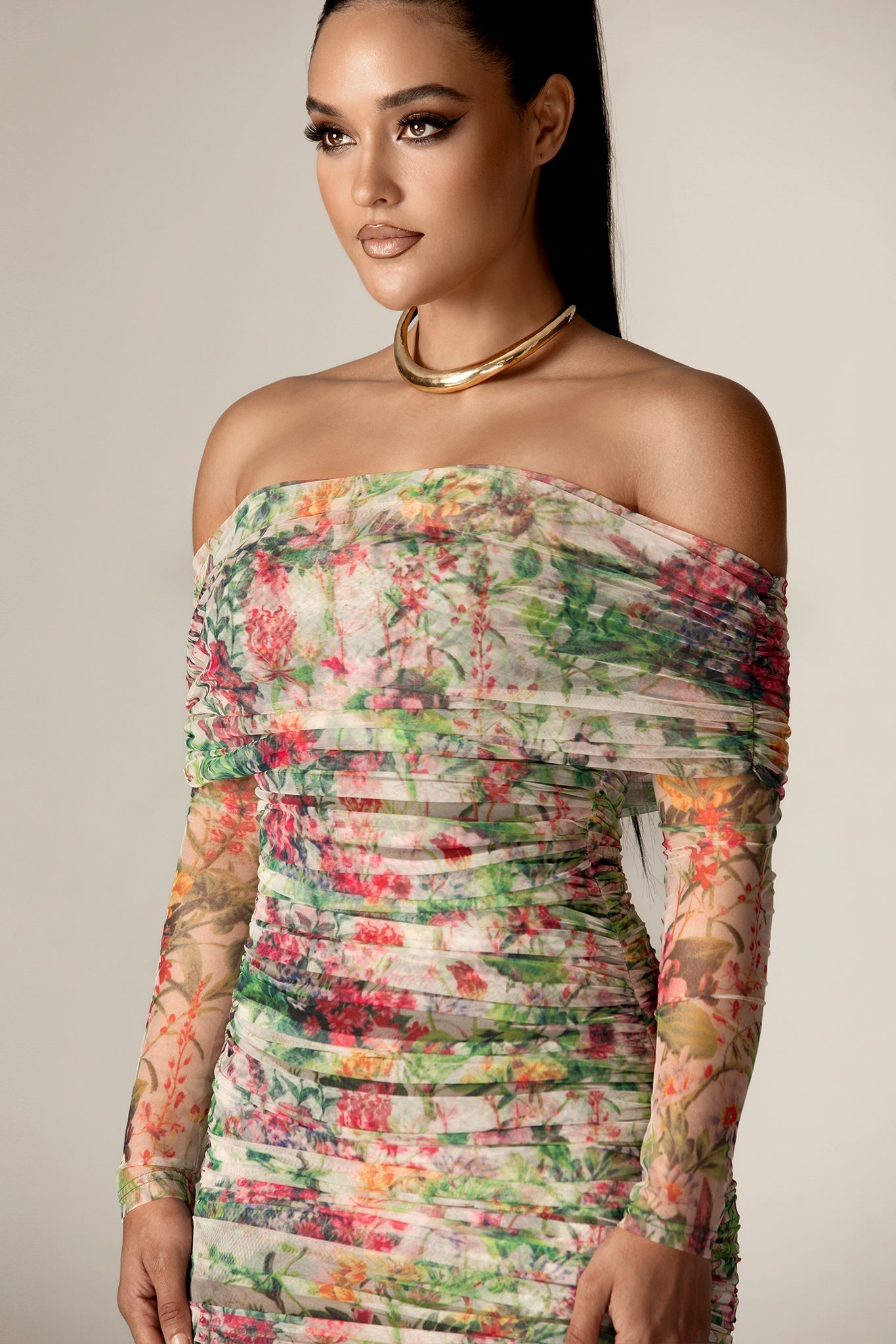 Hayley Off Shoulder Midi Dress (Floral Serenade)
