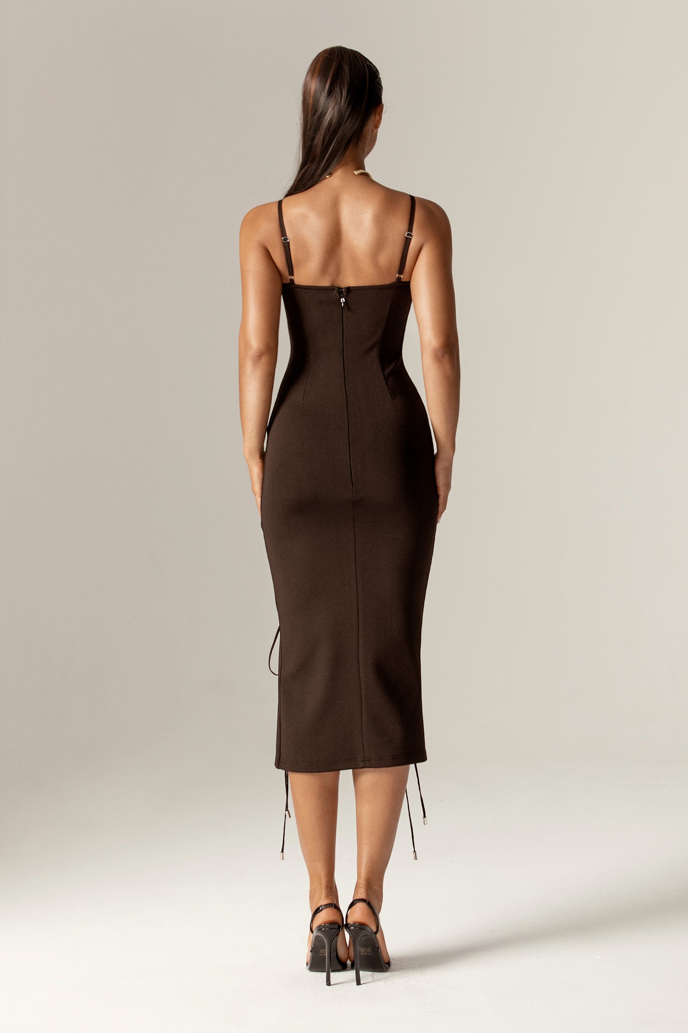 Jelya Lace Up Bandage Dress (Brown)