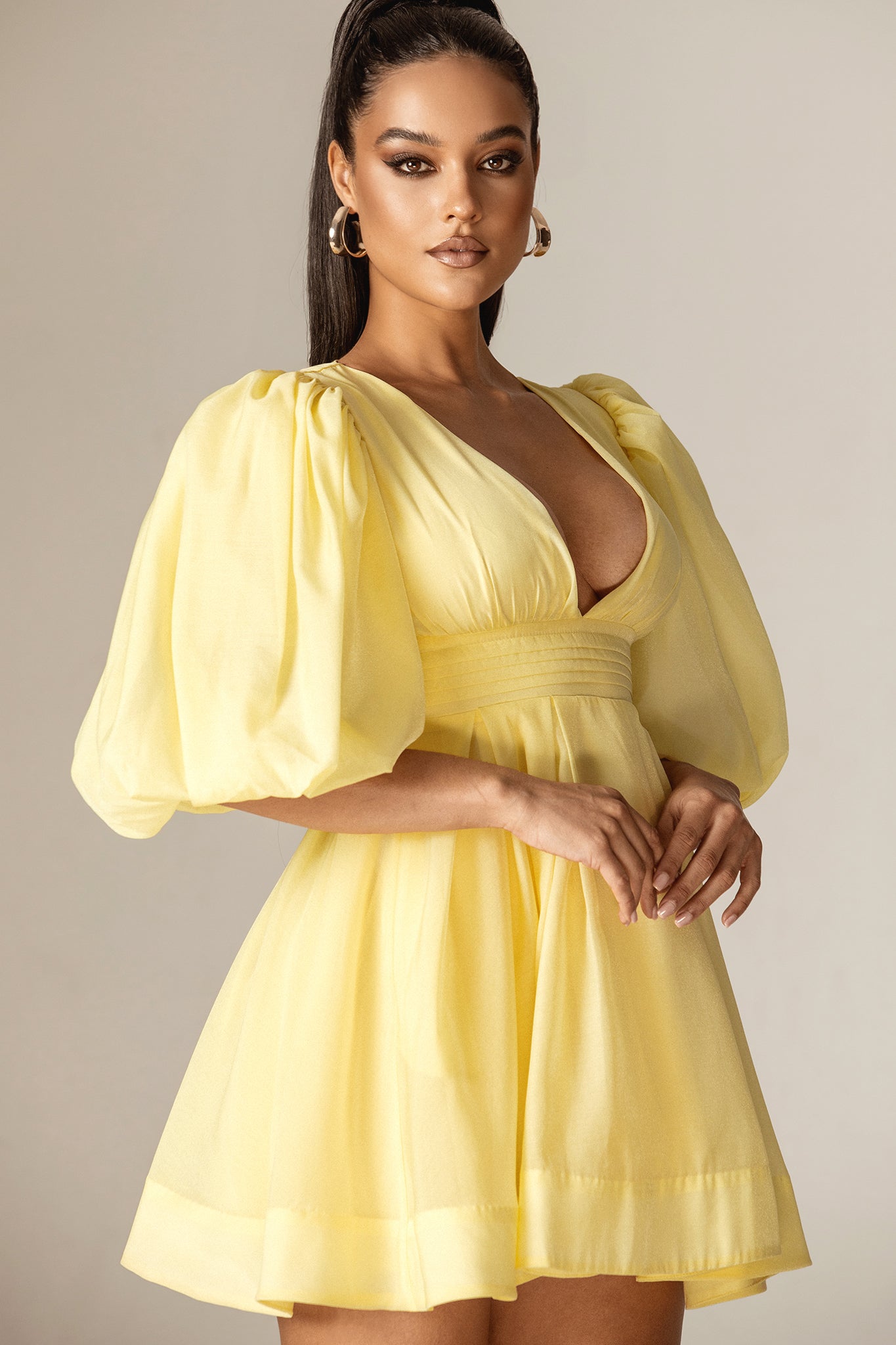 Wivory Lemon Linen Organza Mini Dress (Yellow)