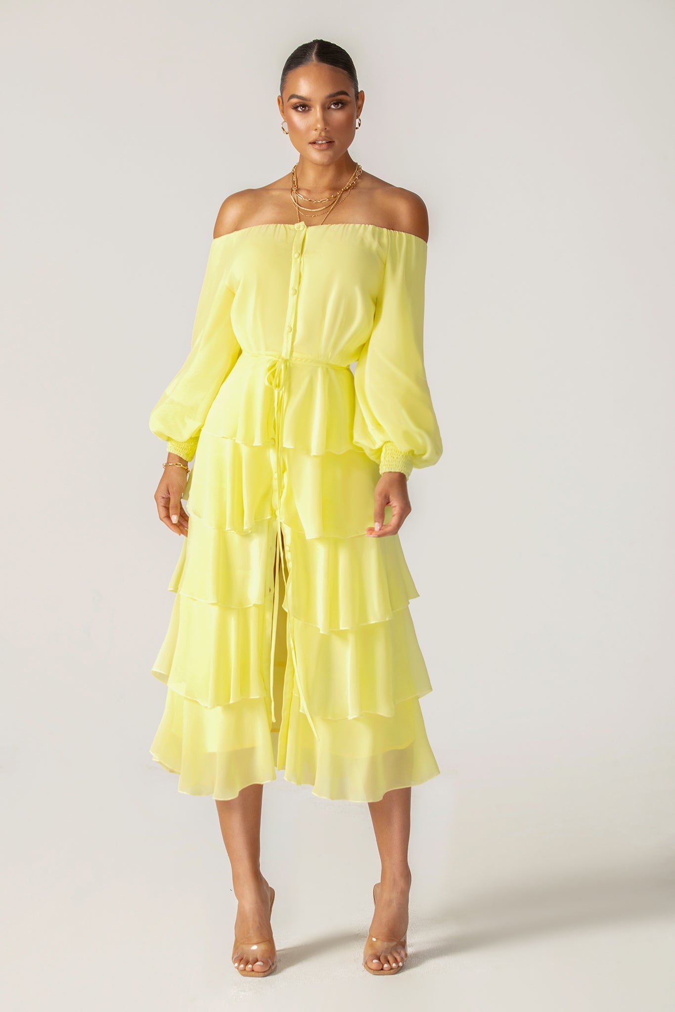 Dorra Floral Chiffon Dress (Yellow)