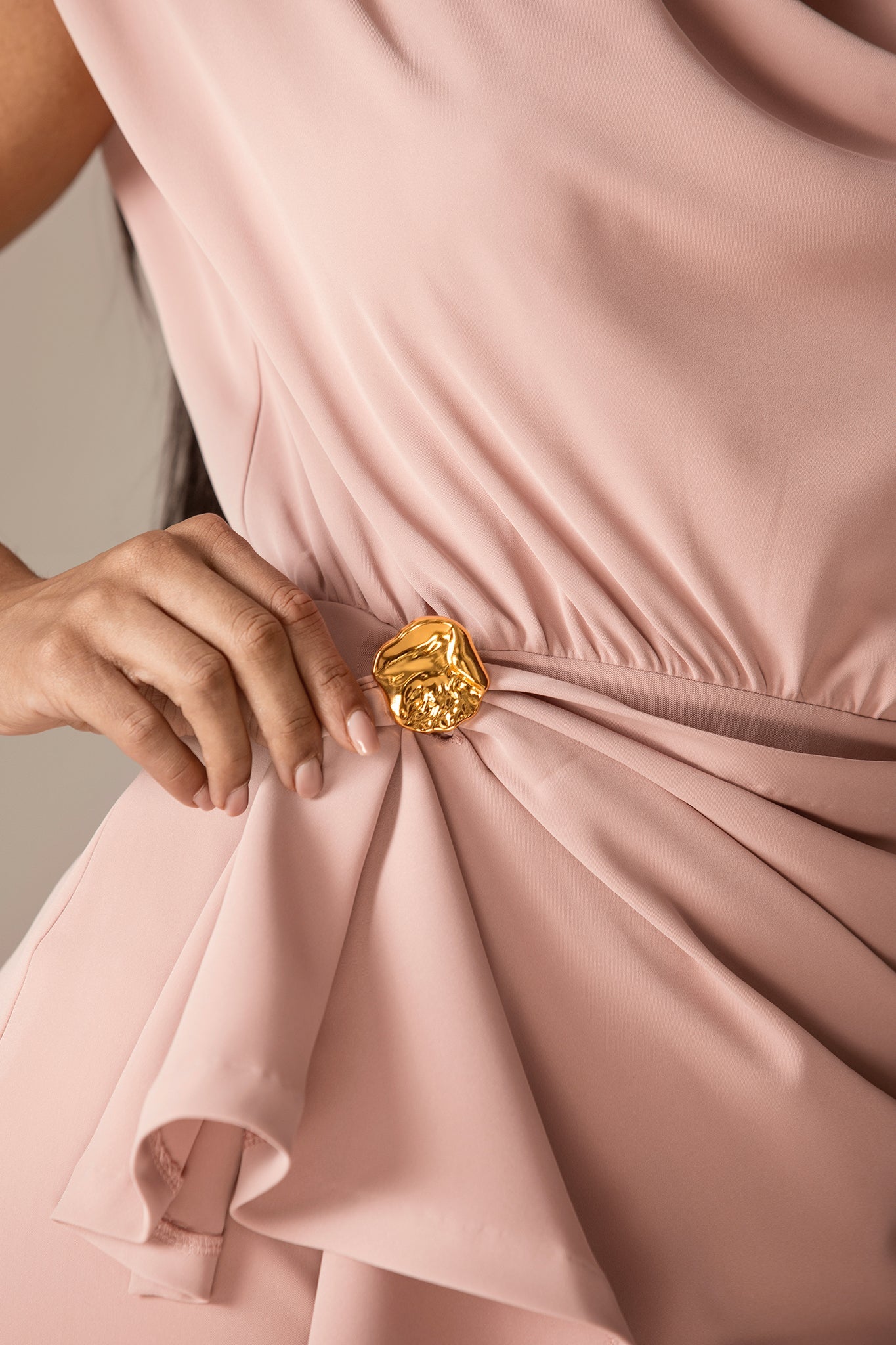 Cindy Draped Crepe Mini Dress (Blush Pink)