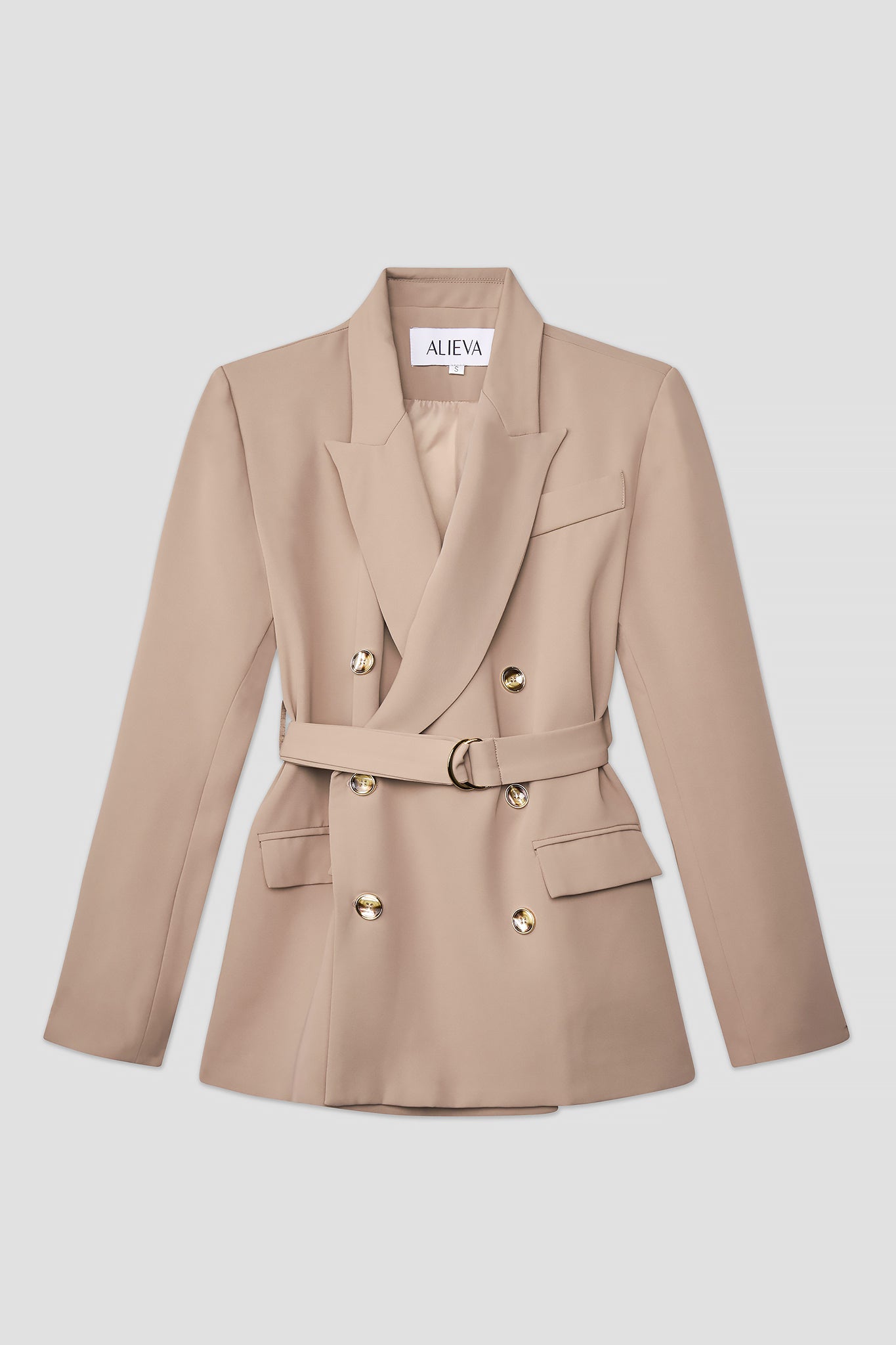 Gloriette Belted Double Breasted Crepe Blazer (Pastel Brown)