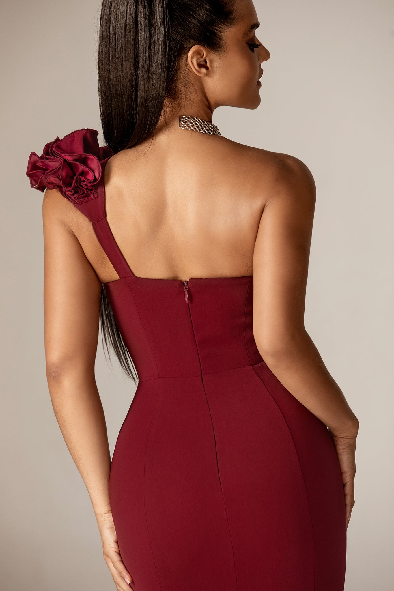 Avery 3D Flowers Corset Maxi Gown (Maroon)