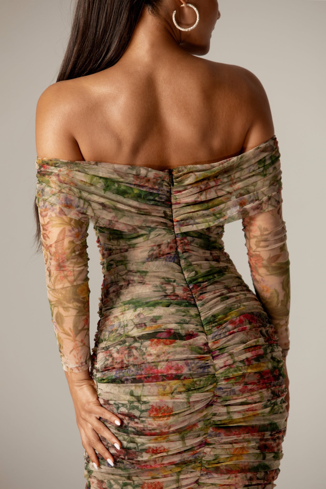 Hayley Off Shoulder Midi Dress (Floral Print)