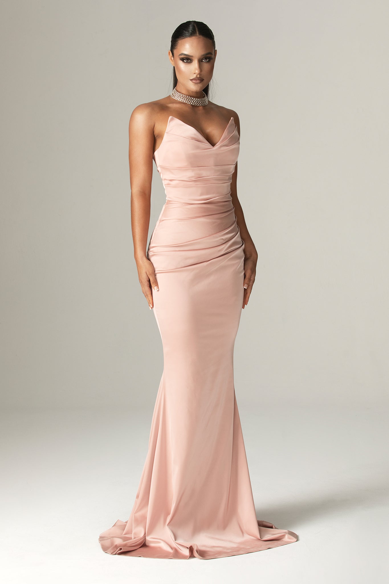 Nina Mermaid Corset Maxi Gown (Blush Pink)