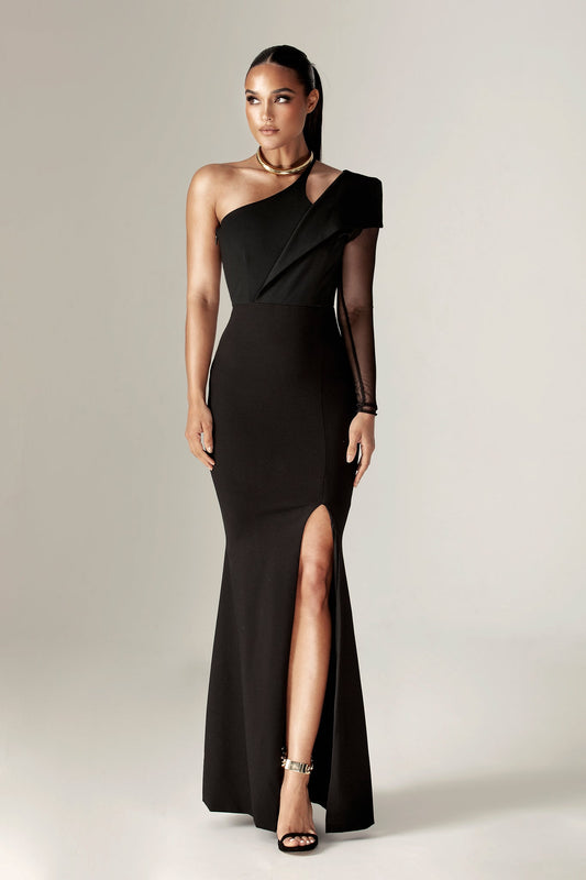 Abigail One Sleeve Maxi Dress (Black)