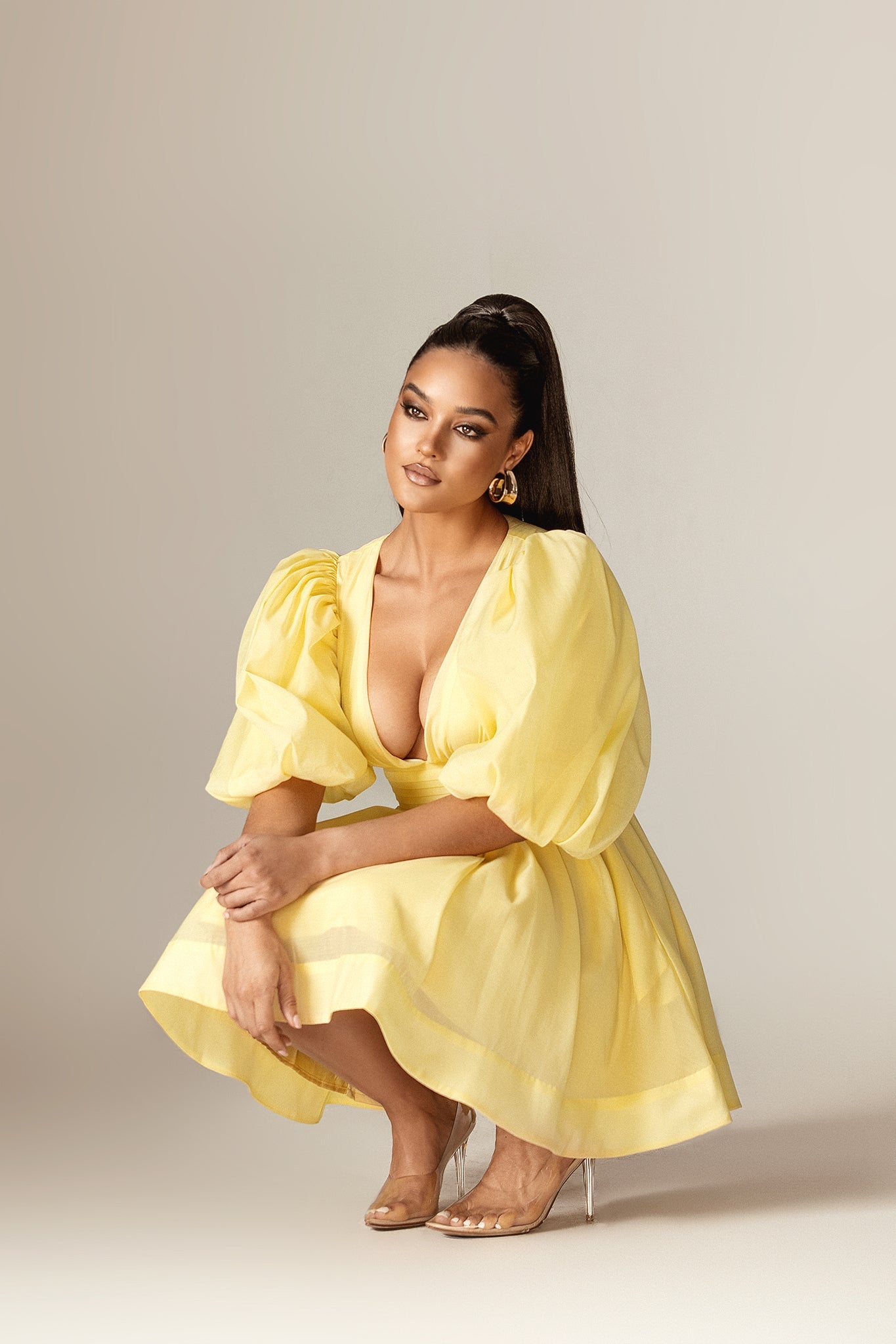 Wivory Lemon Linen Organza Mini Dress (Yellow)