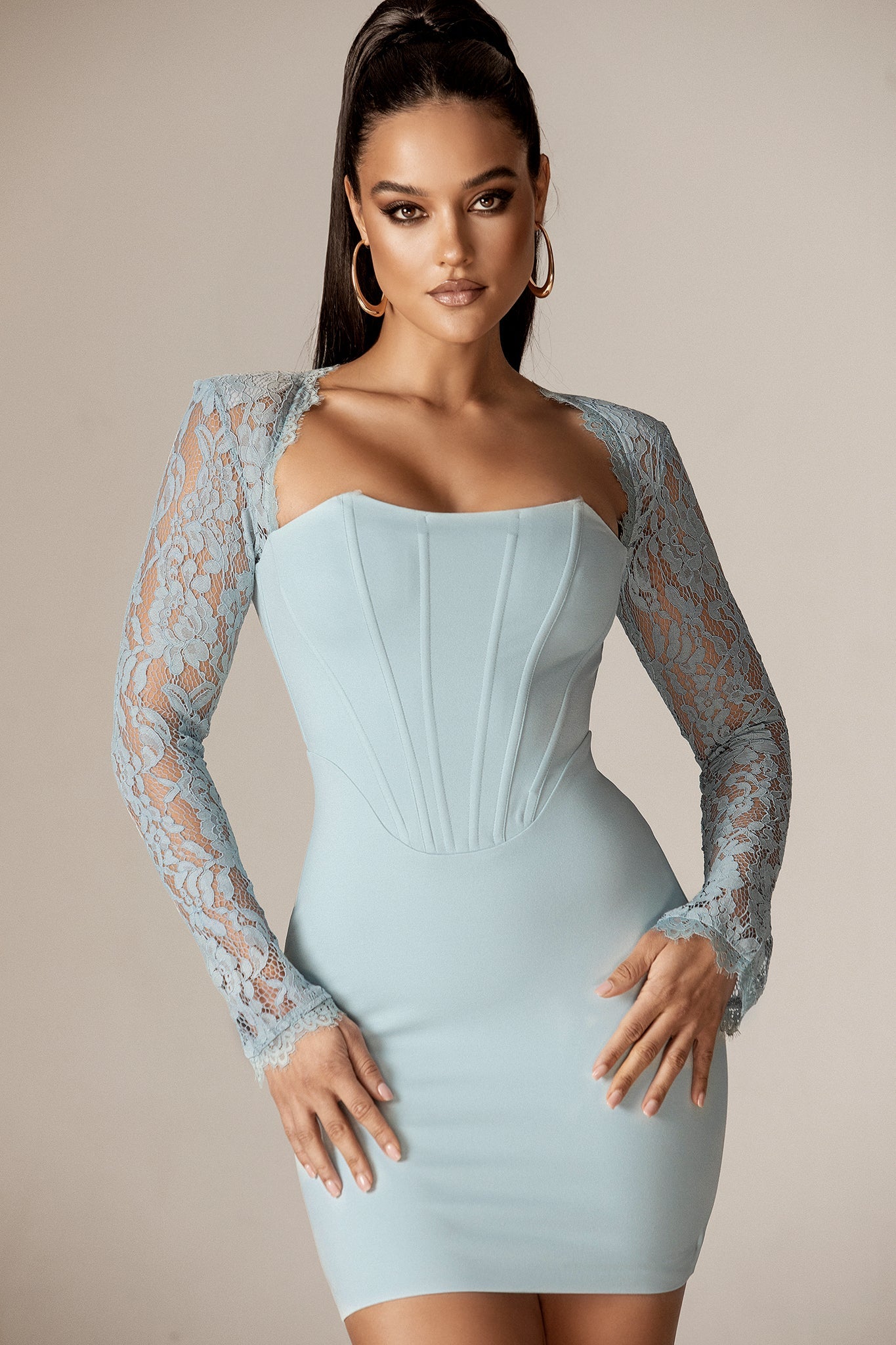 Elba Guipure Lace Corset Mini Dress (Baby Blue)