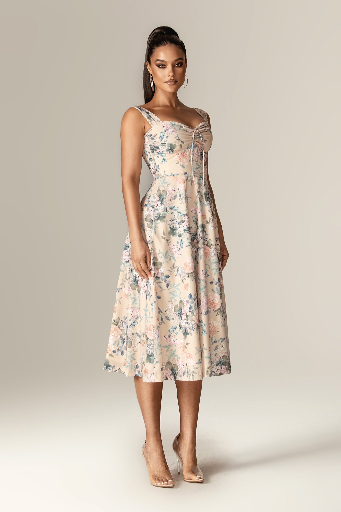 Kisha Floral Midi Sundress (Peony Peach)