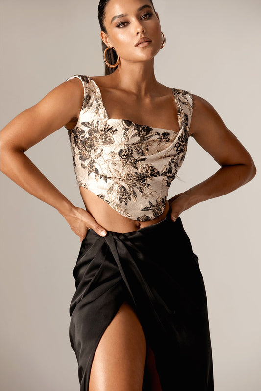 Ericka Jacquard Corset Top (Gold Floral)