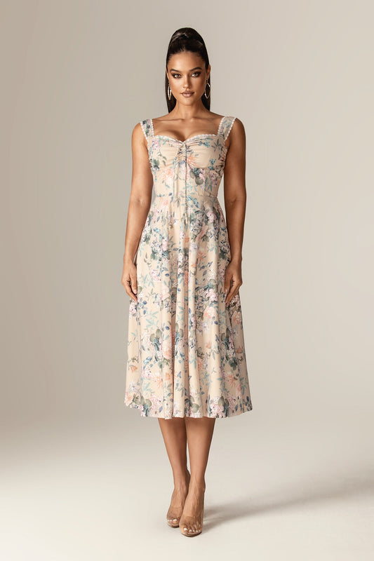 Kisha Floral Midi Sundress (Peony Peach)