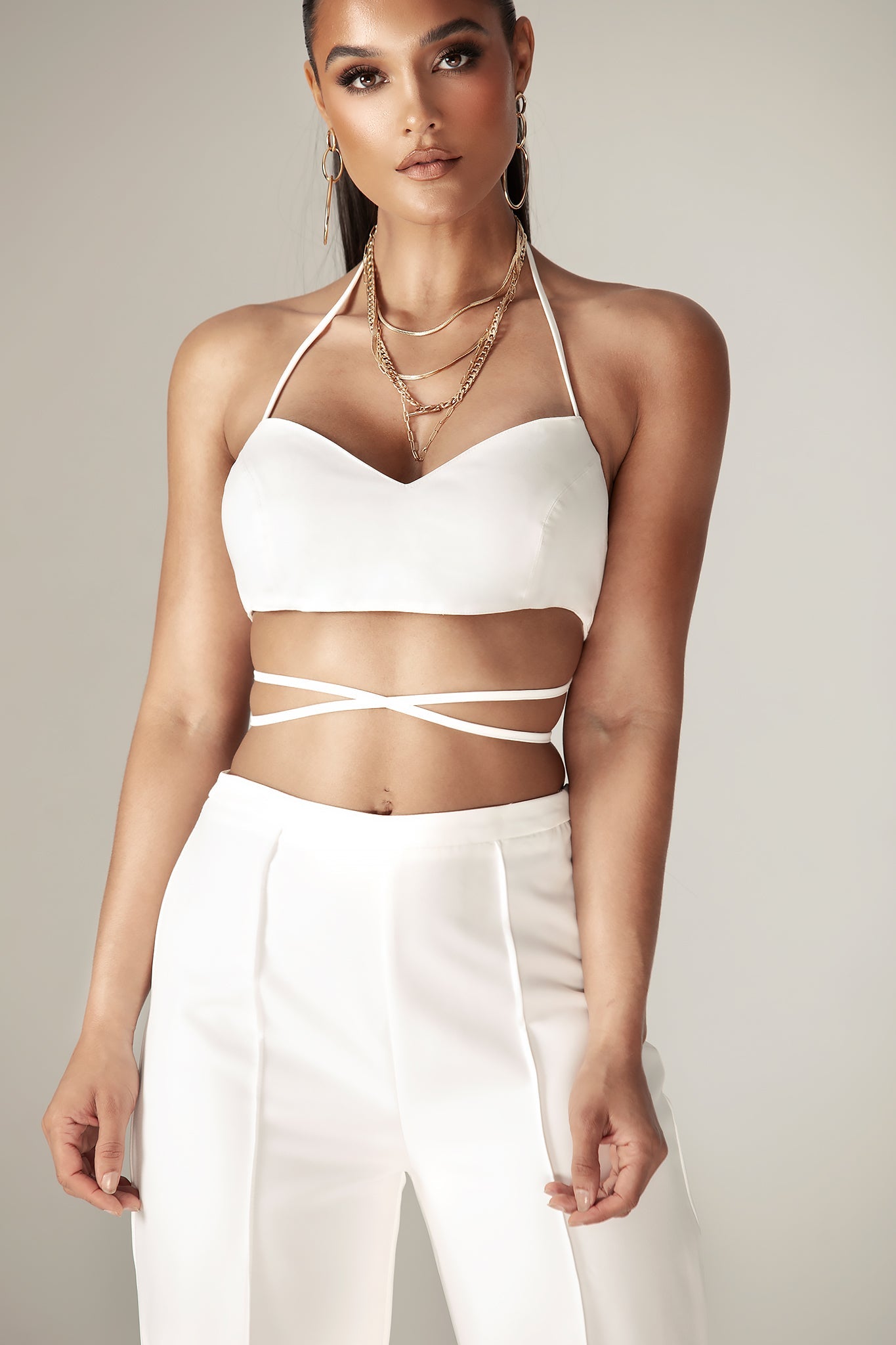 Lexi Wrap Around Cropped Top (Off White)