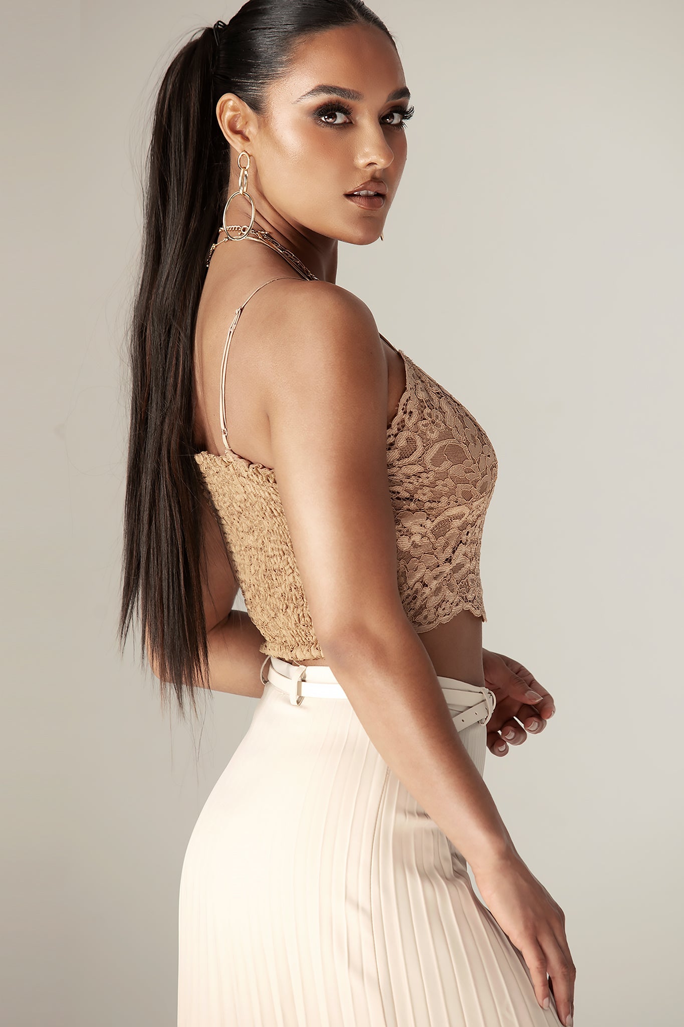 Camille Lace Straps Crop top (Nude)