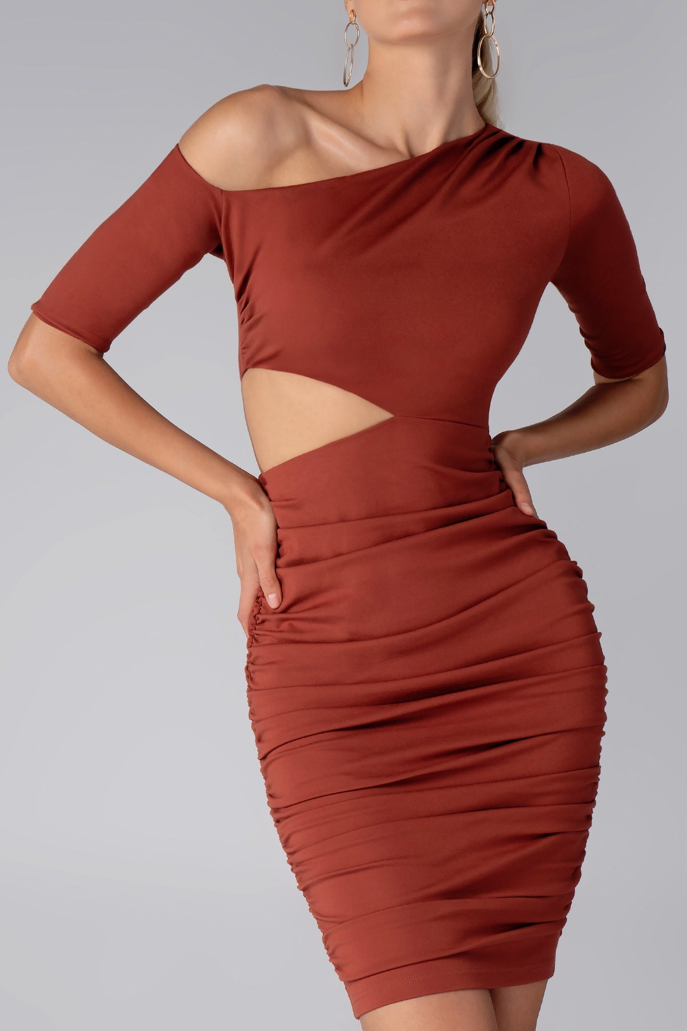 Amber Elegant Cutout Midi Dress (Copper)