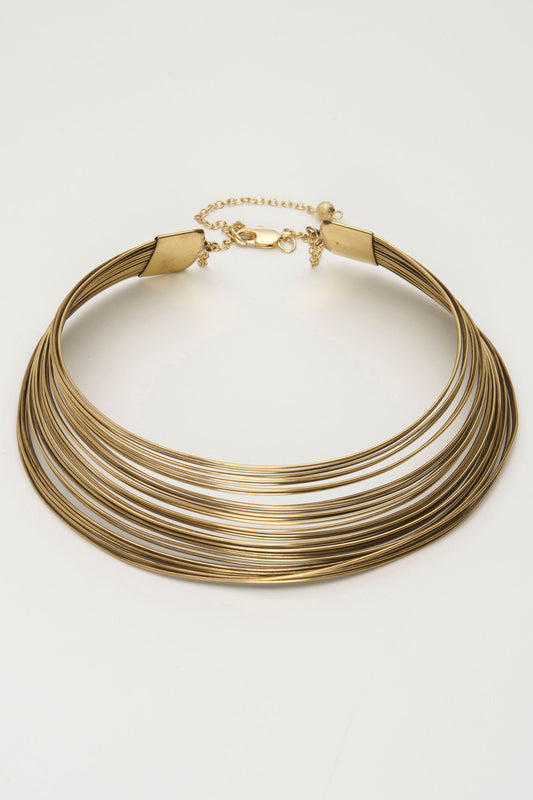 Delara Handmade Multi Strand Brass Necklace (Gold)